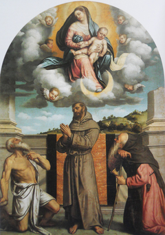 Madonna and Child in Glory with Saints Jerome, Francis of Assisi, and Anthony Abbot by Moretto da Brescia