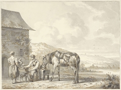 Man met paard, rustend bij een herberg by Pieter Frederik van Os