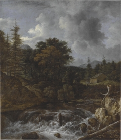 Mountainous landscape with waterfall