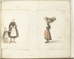 Noord-Hollandse vrouw met kind en vrouw met manden by Gesina ter Borch