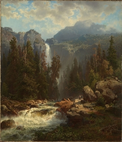 Norwegian Landscape with a Waterfall by August Wilhelm Leu