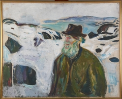 Old Fisherman on Snow-covered Coast