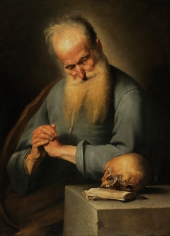 Old Man in Prayer Contemplating a Skull
