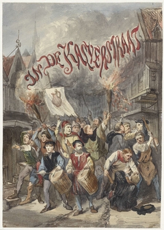Ontwerp voor de omslag van In de Kalverstraat, van Johannes ter Gouw, 1866 by Johan Coenraad Leich