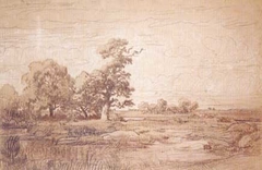 Plaine avec mare et arbres by Théodore Rousseau