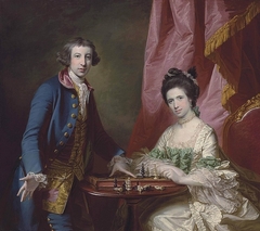 Portrait of William Earle Welby, of Denton, Lincolnshire and his first wife, Penelope, playing chess, before a draped curtain