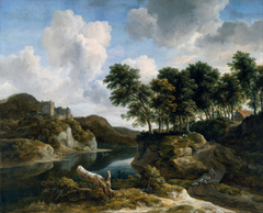 River Landscape with a Castle on a High Cliff by Jacob van Ruisdael
