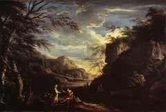 River Landscape with Apollo and the Cumaean Sibyl by Salvator Rosa