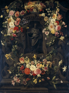 San Felipe en hornacina rodeada de flores