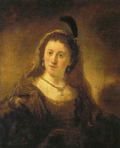 Saskia with a plumed veil