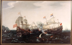 Schermutseling tussen Amsterdamse en Engelse oorlogsschepen, 20 april 1605 by Hendrick Cornelisz Vroom