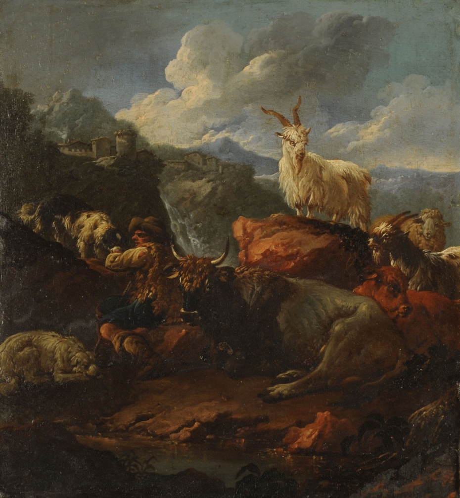 Shepherd and animals in a landscape