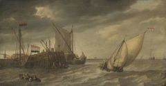 Ships near a Pier by Bonaventura Peeters I