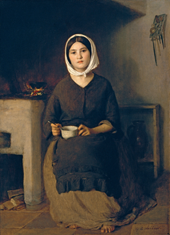 Sitzende Frau in einer Bauernküche by Johann Baptist Reiter