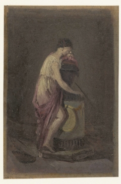 Staande treurende vrouw bij een grafmonument by Unknown Artist