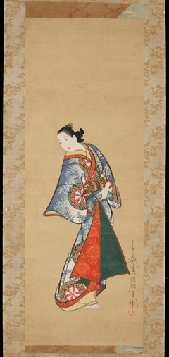 Standing Prostitute in Kimono with Fern and Wheel Pattern