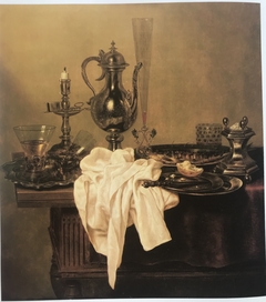 Still Life with Ewer, Platters, Candlestick, Saltcellar and Glassware on a Table by Gerret Willemsz Heda