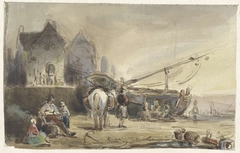 Strandgezicht met boten en vissers by Herman Frederik Carel ten Kate