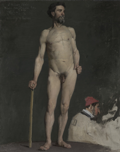 Study of a Male Nude Leaning on a Staff by J. Alden Weir