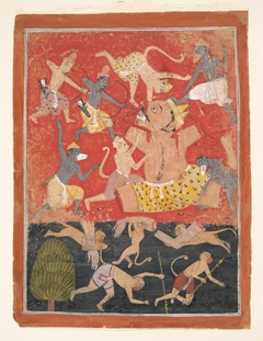 The Demon Kumbhakarna Is Defeated by Rama and Lakshmana: Folio from a Dispersed Ramayana Series by Anonymous