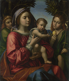 The Virgin and Child, Saint John the Baptist and an Angel by Paolo Morando Cavazzola