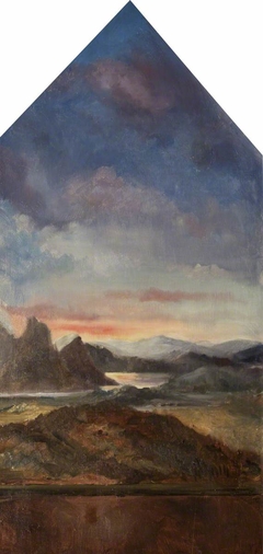 Triptych: Evening Landscape with River and Mountains (centre) and The Virgin Mary (left) and Saint John (right) by Rebecca Dulcibella Orpen