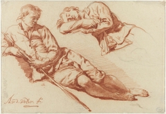 Two Studies of a Shepherd lying down by Adriaen van de Velde