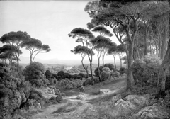 Udsigt fra Villa Barberini i Albano ved Campagnen til Monte Felice by August Wilhelm Boesen