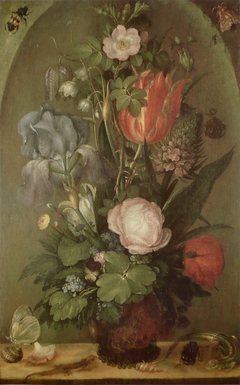 Bouquet of flowers with two Lizards by Roelant Savery