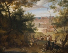 View Of Versailles With Louis XIV And Huntsmen by Adam Frans van der Meulen