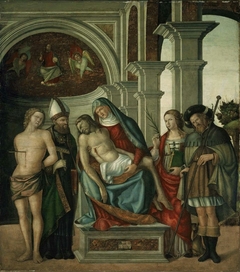 Virgin Holding the Dead Christ, with Saints Sebastian, Blaise, Margaret and James the Great by Gaspare Negro