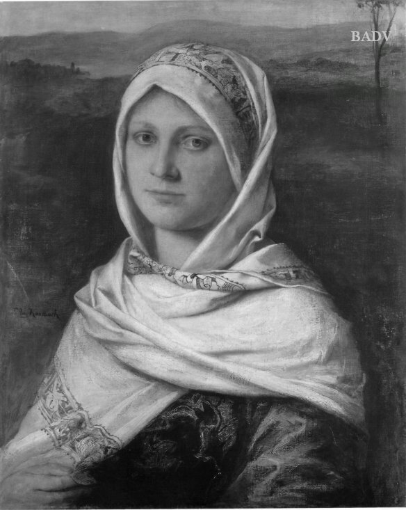 Weibliches Bildnis mit weißem Kopftuch