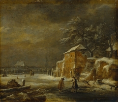Winter Landscape with Houses and Frozen Canal