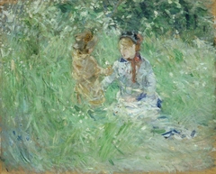 Woman and Child in a Meadow at Bougival by Berthe Morisot