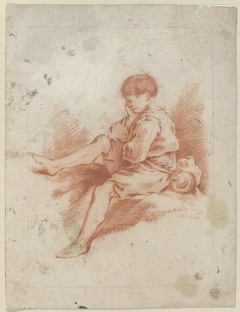 Zittende jongen met opgetrokken been, zijn hoofd op zijn hand steunend by Unknown Artist