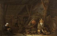 A Barn with a Still Life of Kitchen Utensils and a Sleeping Cook by David Teniers the Younger