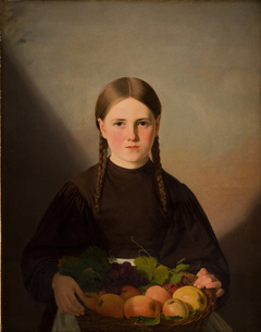A Girl with a Basket of Fruits