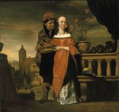 A Man holding a Carnation to a Woman's Nose: An Allegory of the Sense of Smell by Nicolaes Maes