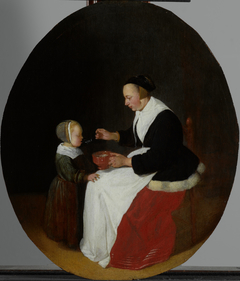 A mother feeding porridge to her child by Quirijn van Brekelenkam