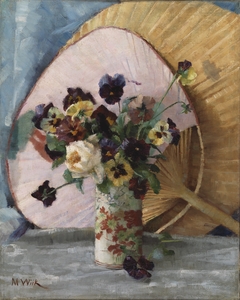 A Study of Pansies and a Japanese Fan by Maria Wiik