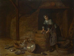 A Woman scouring a Pot by Pieter van den Bosch