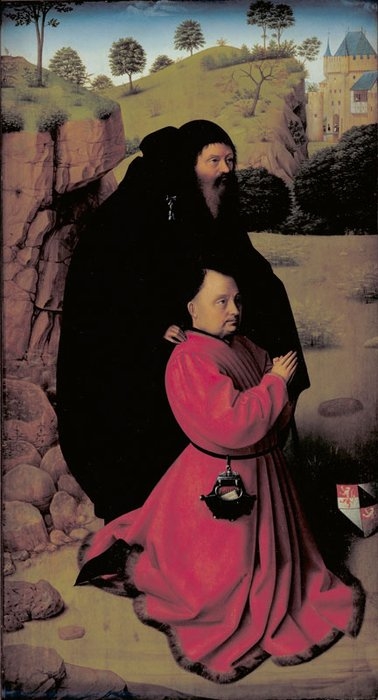 Altar Panel with a Portrait of a Donor in Scarlet and St Anthony