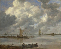 An Estuary with Fishing Boats and Two Frigates