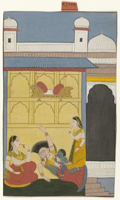 Baby Krishna doodt de demon Putana by Unknown Artist
