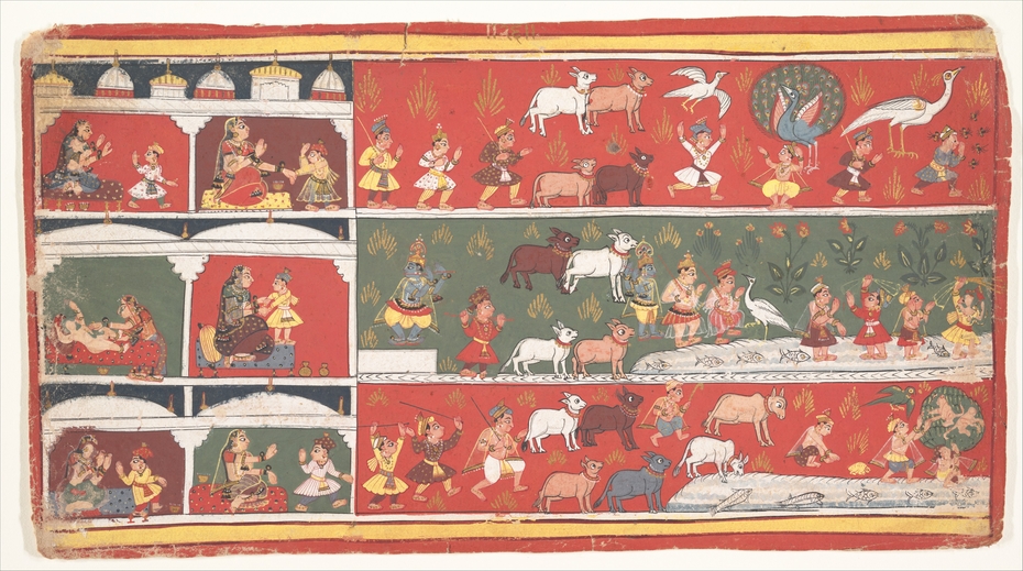 Bakasura, the Crane Demon, Arrives in Brindavan: Page from a Dispersed Bhagavata Purana (Ancient Stories of Lord Vishnu)