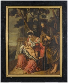 Bijbelse voorstelling met Maria met kind op schoot en Jozef by anonymous painter