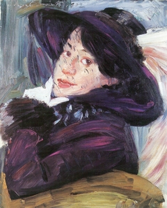 Bildnis Frau Corinth (Charlotte Berend), Damenporträt mit lila Hut by Lovis Corinth