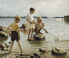 Boys Playing on the Shore (Children Playing on the Shore) by Albert Edelfelt