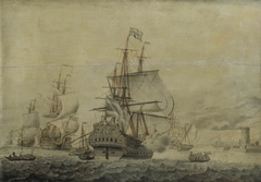 Dutch and English ships arriving at Naples by Cornelis Boumeester