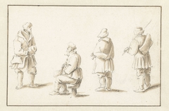 Een zittende en drie staande mannen by Herman Saftleven